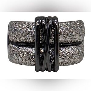 Fashion Wide Band Rings Buckle Black Scrub Statement Ring for Women Size 7